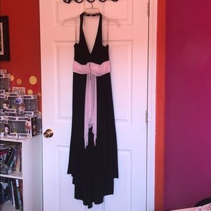 Black formal dress with pink detail